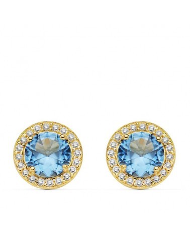 Pendientes oro 18k circonita azul orla brillante 9mm