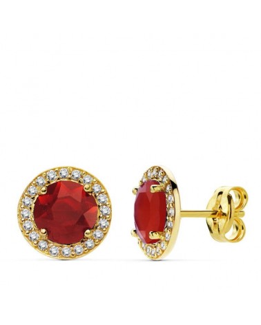 Pendientes oro 18k piedra roja circonita 9mm