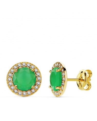 Pendientes oro 18k piedra verde circonita 9mm
