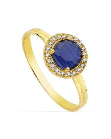 Sortija oro 18k circonita azul 6mm