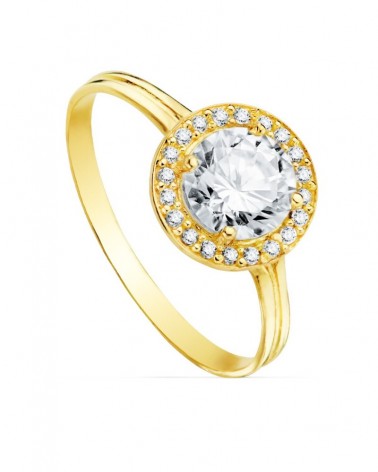 Sortija oro 18k amarillo piedra central circonitas 7mm