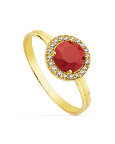 Sortija oro 18k amarillo circonita roja 6mm