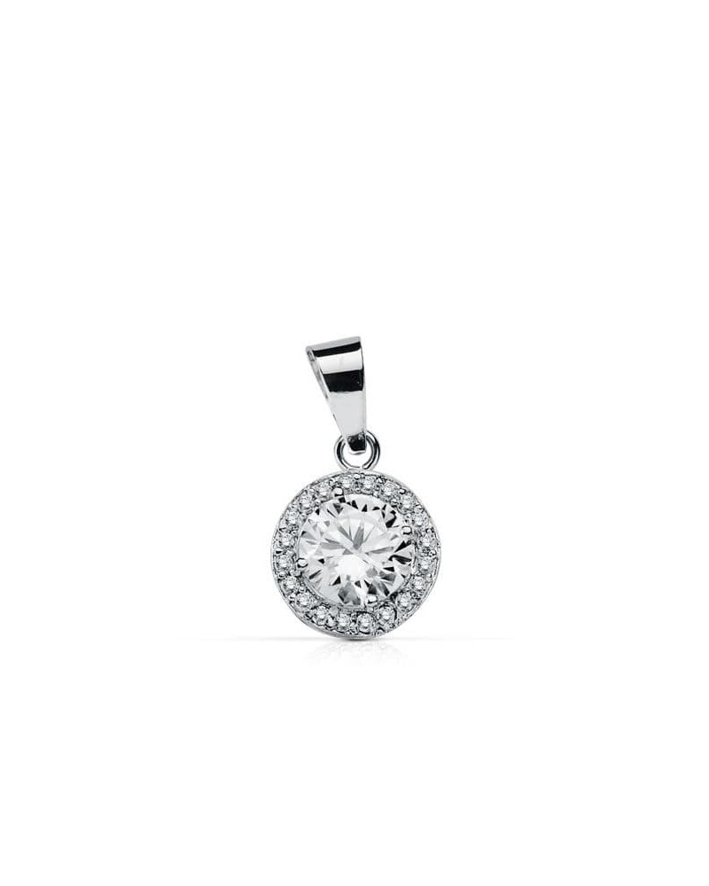 Colgante oro blanco 18k redondo circonita 9mm
