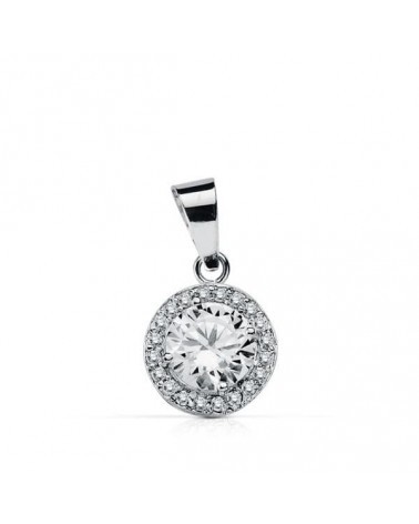 Colgante oro blanco 18k redondo circonita 9mm