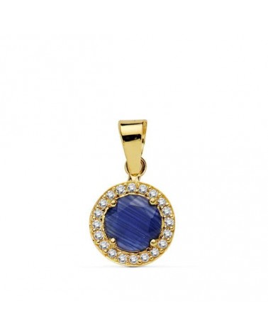 Colgante oro 18k piedra azul circonitas 9mm