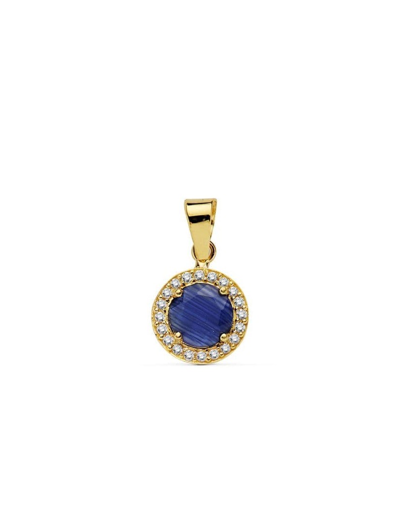 Colgante oro 18k piedra azul circonitas 9mm