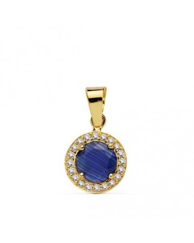 Colgante oro 18k piedra azul circonitas 9mm