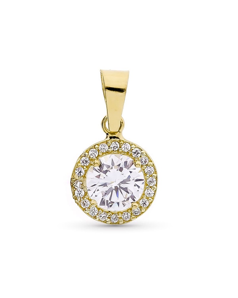 Colgante oro 18k redondo circonita 7mm