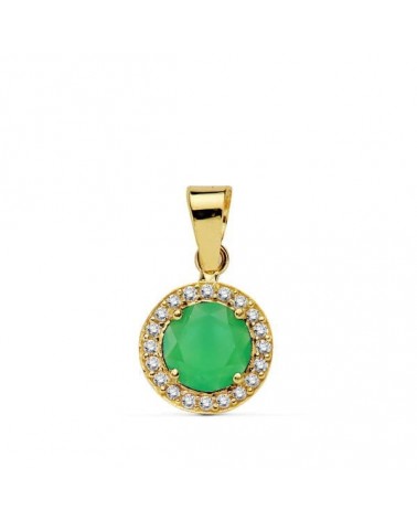 Colgante oro 18k piedra verde circonitas 9mm