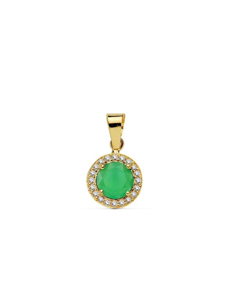 Colgante oro 18k piedra verde circonitas 9mm