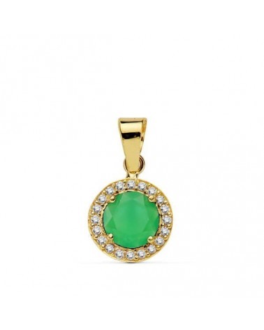 Colgante oro 18k piedra verde circonitas 9mm