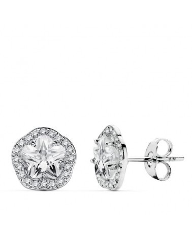 Pendientes oro 18k blanco flor circonita 9mm