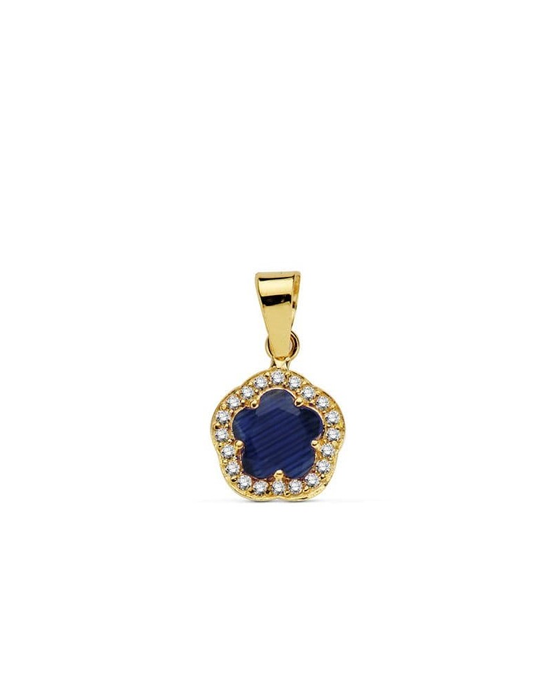 Colgante oro 18k flor piedra azul 9x9mm