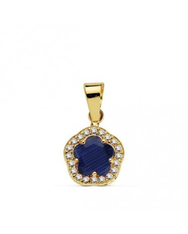Colgante oro 18k flor piedra azul 9x9mm