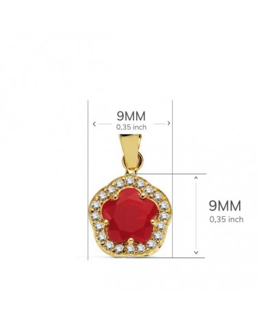 Colgante oro 18k flor piedra roja circonitas 9x9mm