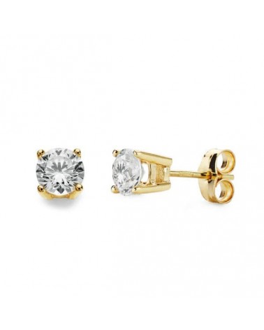 Pendientes oro 18k circonita 5mm cierre presión