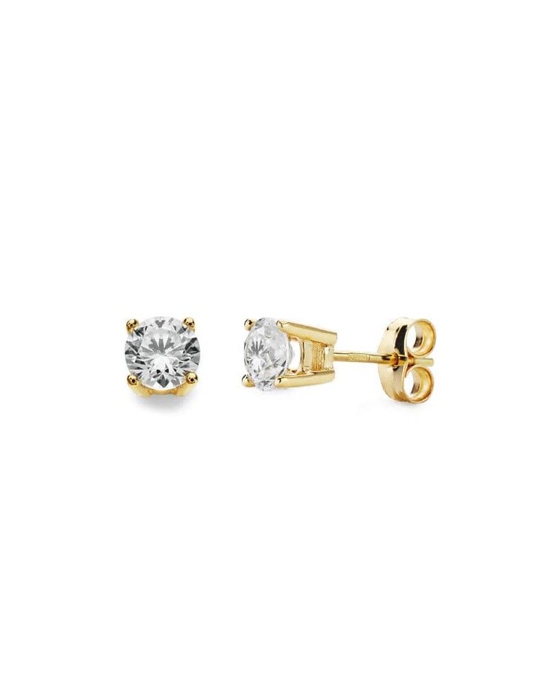 Pendientes oro 18k circonita 5mm cierre presión