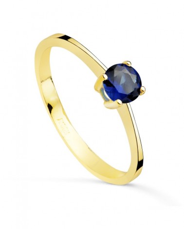 Solitario oro 18k piedra azul 5mm