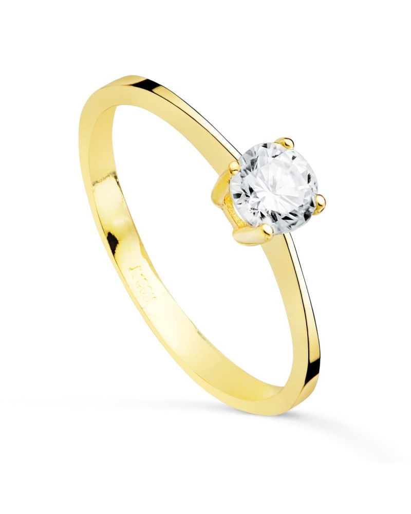 Solitario oro 18k circonita 5mm cuatro garras