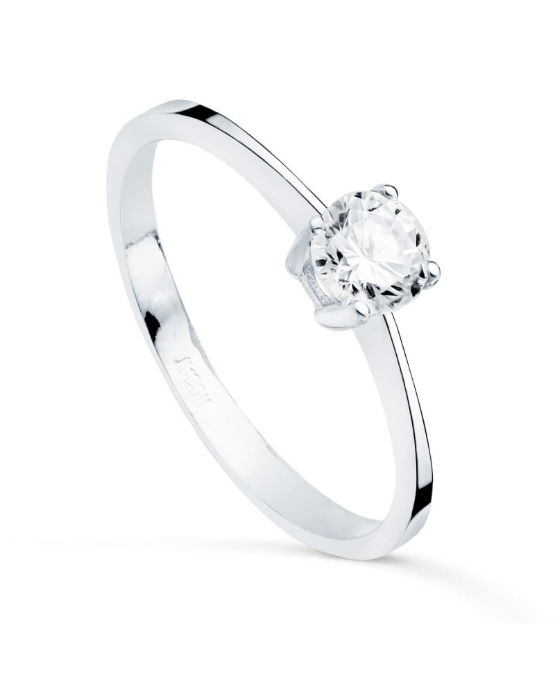 Solitario oro 18k blanco circonita 5 mm