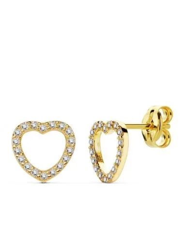 Pendientes oro 18k corazón circonita 8x8mm