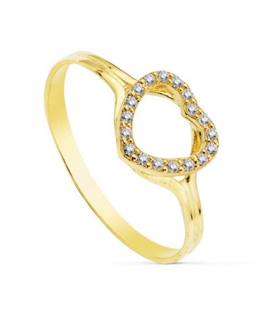 Sortija oro 18k amarillo corazón circonitas