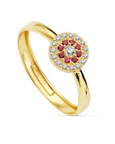 Sortija oro 18k circonitas blancas y rojas 7mm