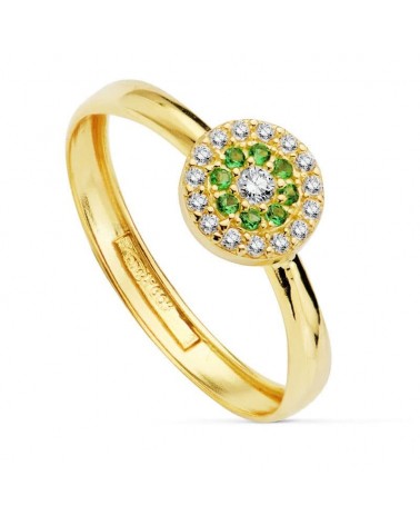 Sortija oro 18k circonitas blancas y verdes 7mm