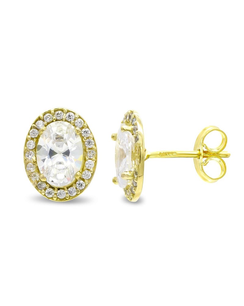 Pendientes oro 18k oval circonita 10x8mm cierre presión