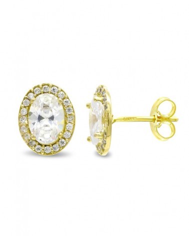 Pendientes oro 18k oval circonita 10x8mm cierre presión