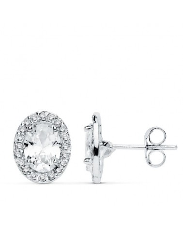 Pendientes oro blanco 18k oval circonita 10x8 mm