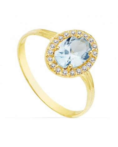 Sortija oro 18k amarillo aguamarina oval circonitas