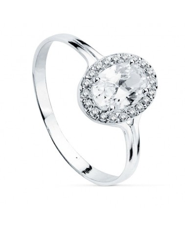 Sortija oro blanco 18k motivo oval circonitas 10x8 mm