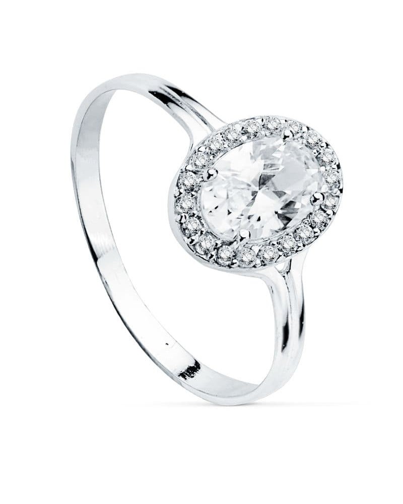 Sortija oro blanco 18k motivo oval circonitas 10x8 mm