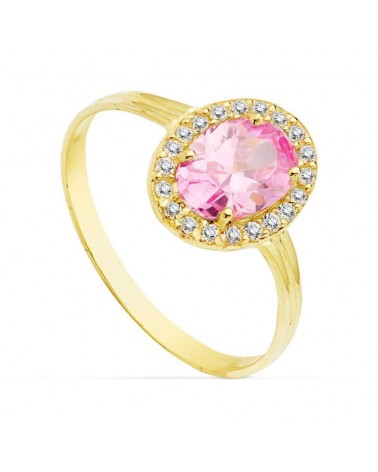 Sortija oro 18k circonita rosa oval