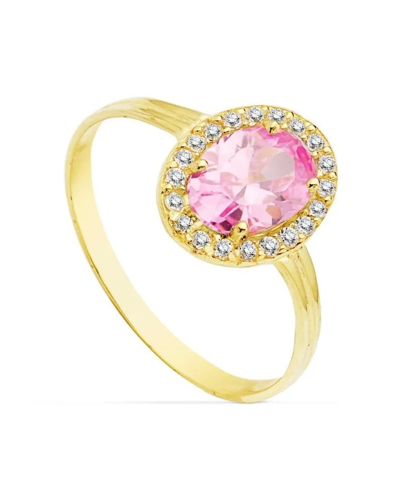 Sortija oro 18k circonita rosa oval