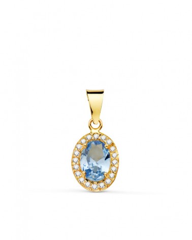 Colgante oro 18k agua marina circonitas 12x8mm