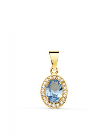 Colgante oro 18k agua marina circonitas 12x8mm