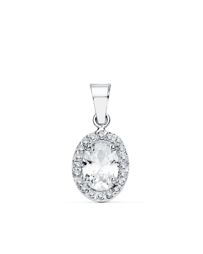 Colgante oro blanco 18k oval circonita 10x8 mm