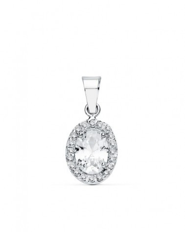 Colgante oro blanco 18k oval circonita 10x8 mm