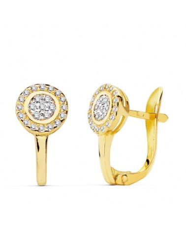 Pendientes oro 18k bicolor circonita cierre catalán 12x7 mm