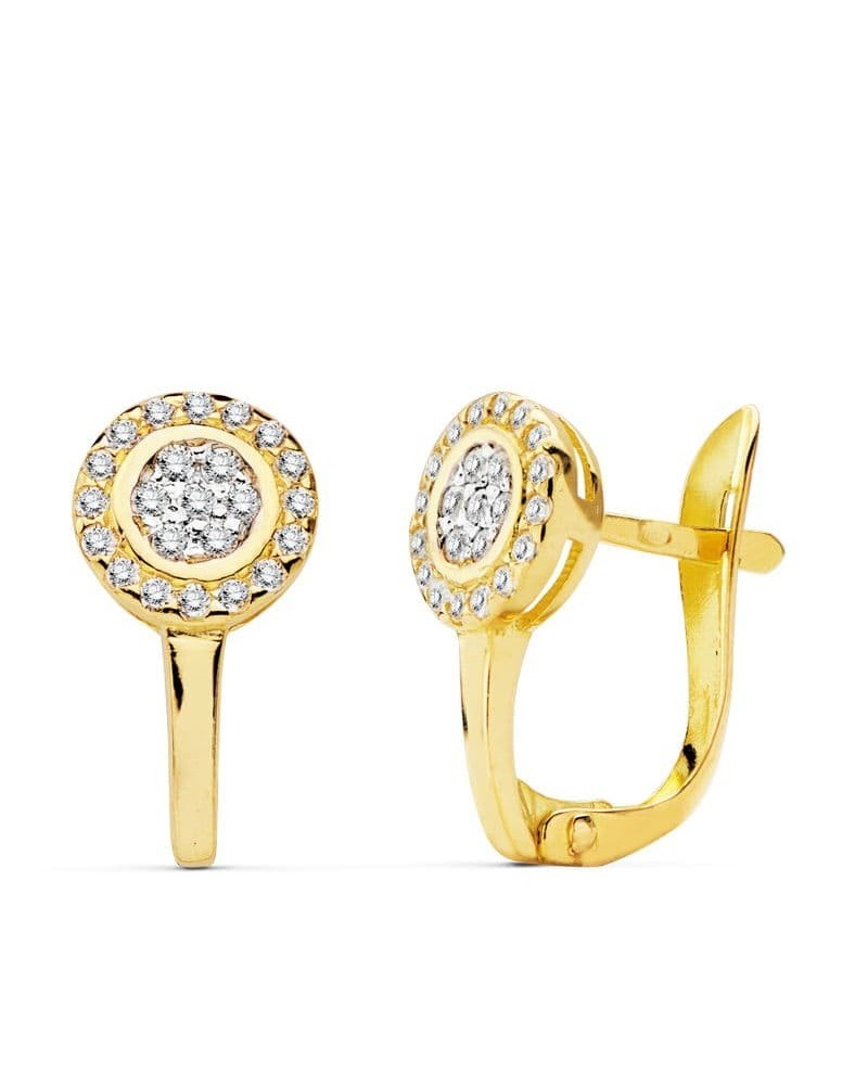 Pendientes oro 18k bicolor circonita cierre catalán 12x7 mm