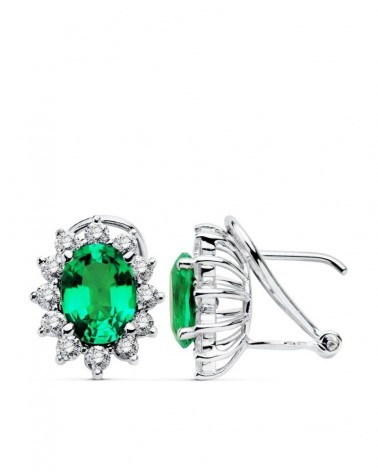 Pendientes oro blanco 18k esmeralda recristalizada diamante
