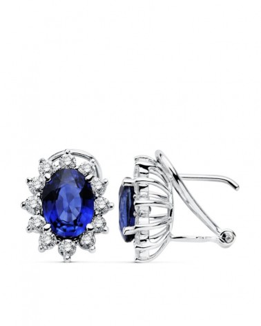 Pendientes oro blanco 18k zafiro y diamantes