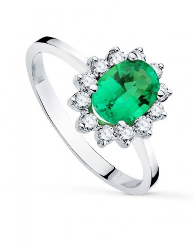 Sortija oro blanco 18k esmeralda recristalizada diamantes