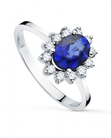 Sortija oro blanco 18k esmeralda recristalizada diamantes