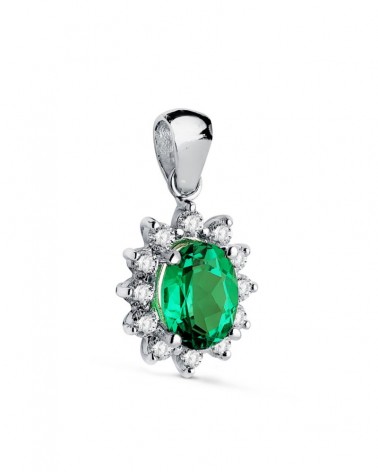 Colgante oro blanco 18k esmeralda recristalizada diamantes