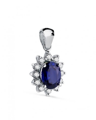 Colgante oro blanco 18k zafiro oval circonita