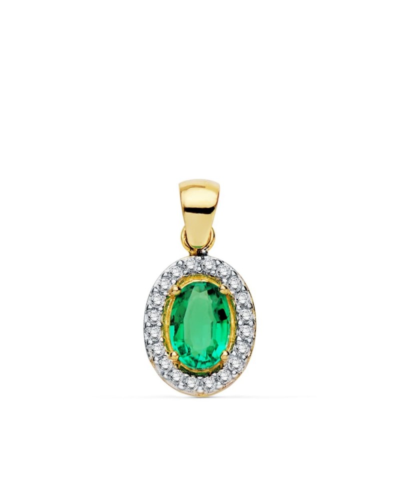 Colgante oro 18k bicolor piedra verde circonita oval