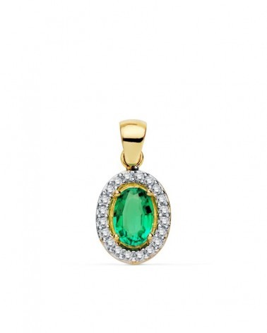 Colgante oro 18k bicolor piedra verde circonita oval